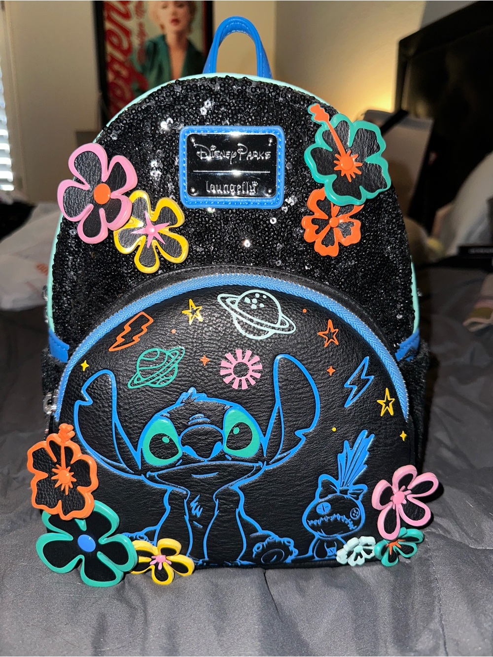 Disney Parks x Loungefly Stitch Floral Sequin Mini Backpack